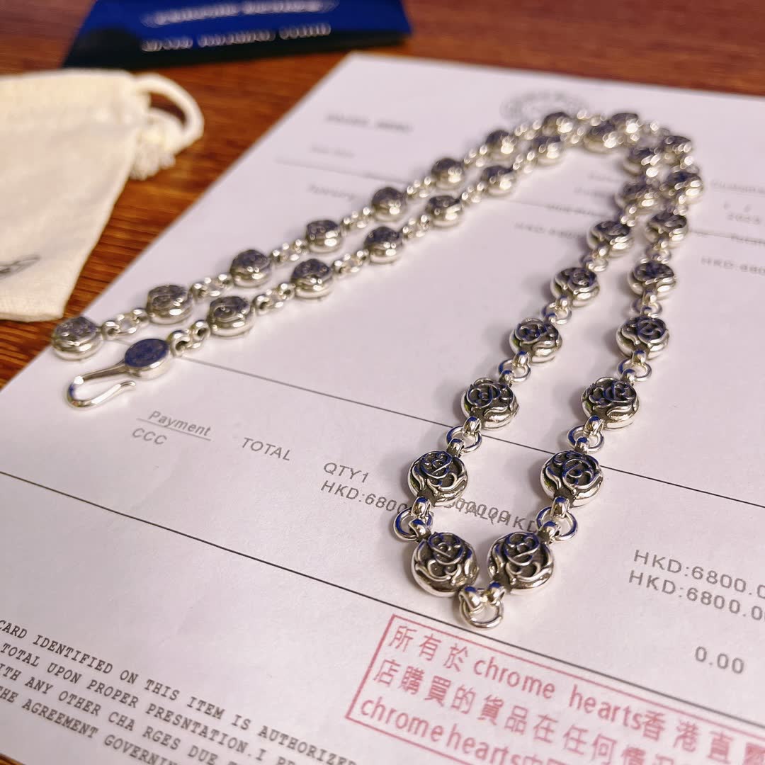 Chrome Hearts Silver Rose Chain Necklace